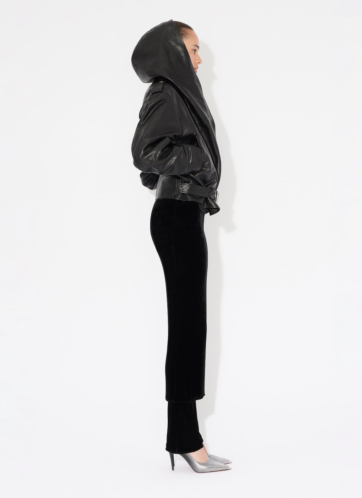 LEATHER HOODED BIKER JACKET ALAÏA BLACK LEATHER HOODED BIKER JACKET